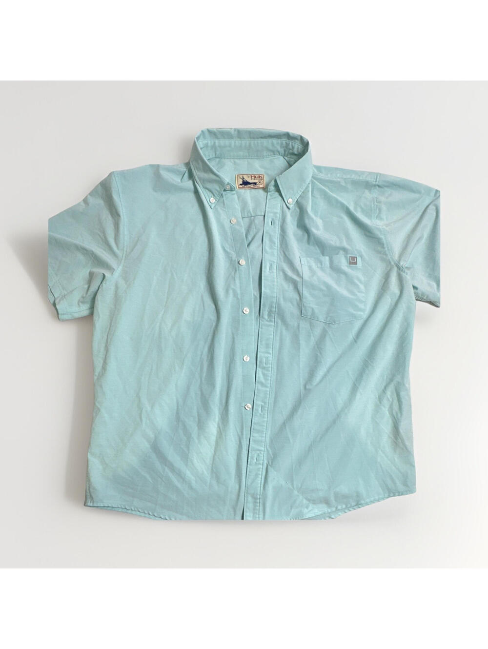0011 Huk Fishing Men's XL Light Blue Button-Up Shirt Solid Button-Down
